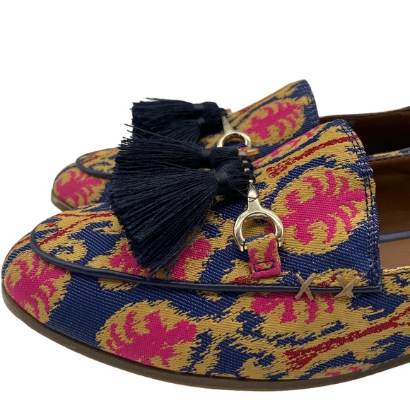 Nine West Womens Loafers Size 6 Blue Pink Slip On Tassel Tapestry Feminine Flats - Picture 3 of 13